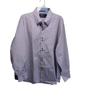 Coogi Luxe New Button Down Shirt 6XL Striped Grey Pink Long Sleeve Business Work